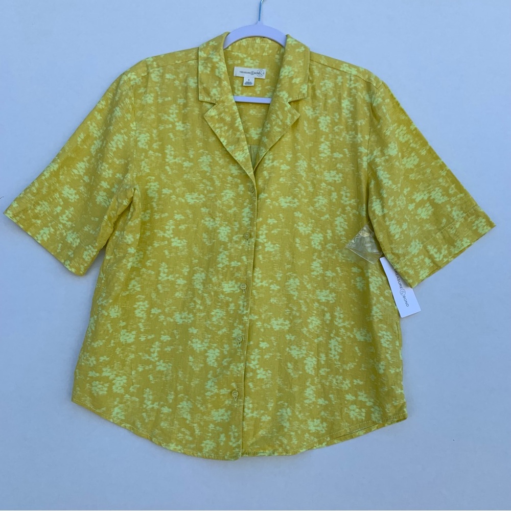 Treasure & Bond women’s Linen blend short sleeve camp shirt yellow S oversized
